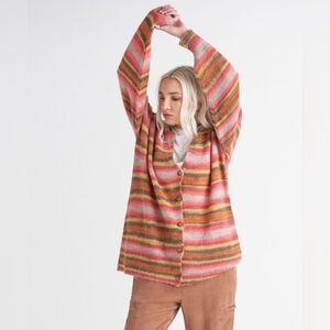 ✨ NWT $90 Dex Pink Striped Button-Front Oversized Cardigan (Size XL)